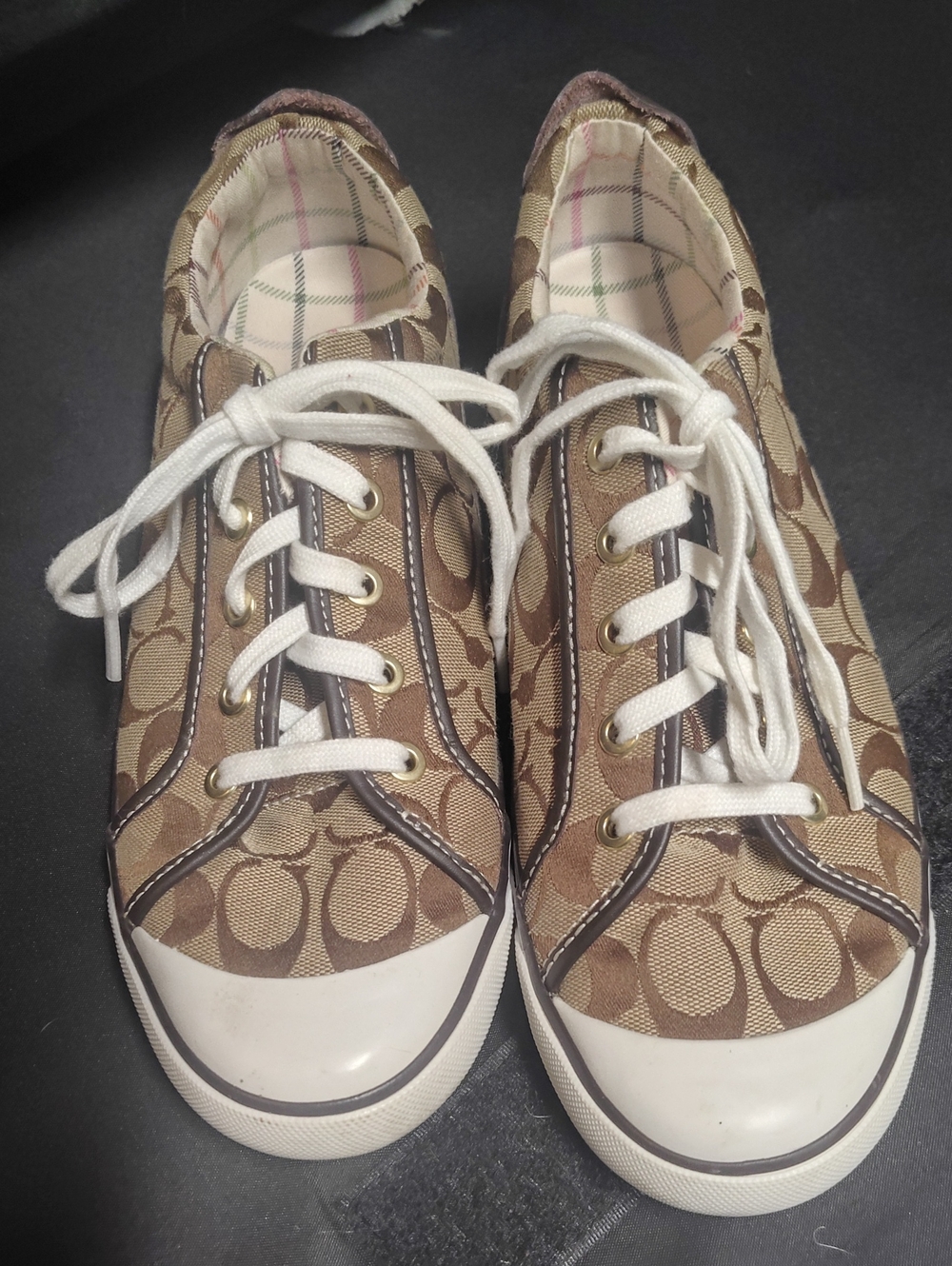 Coach Brown Signature Canvas Lace-Up Sneakers with White Accents